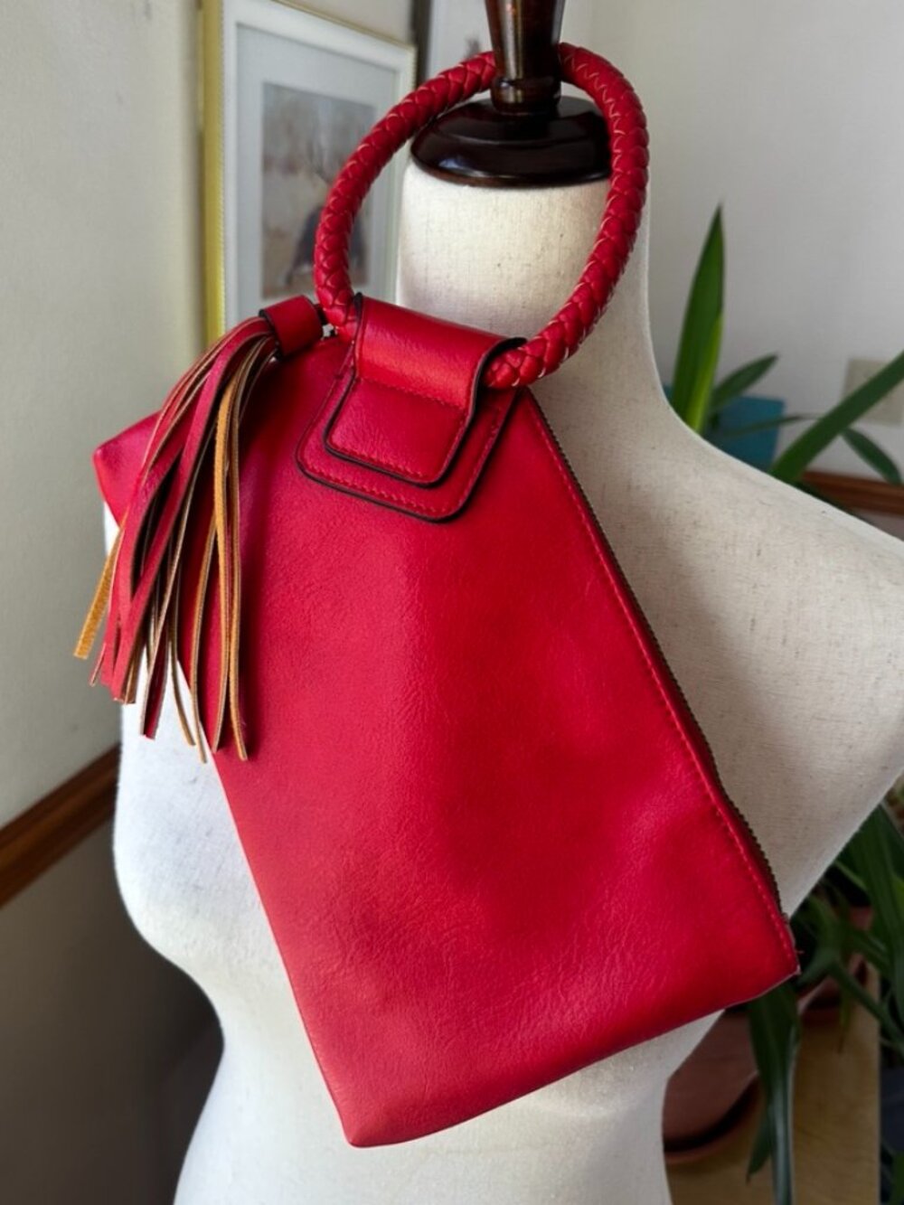 Handbag Republic Red Wristlet, Braided Loop Handle, Tassel, Vegan Leather